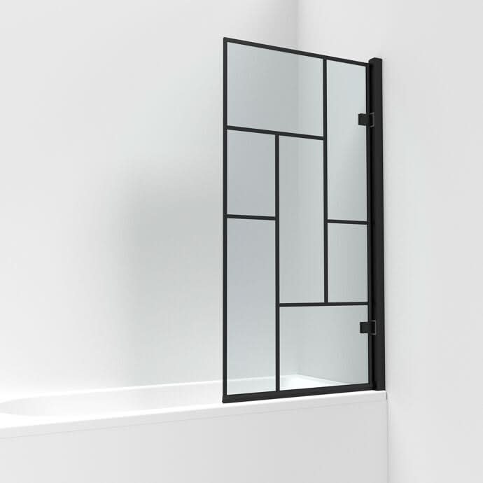 Rexa 8mm Glass Contemporary Abstract Bath Screen - 1520mm x 830mm - Matt Black