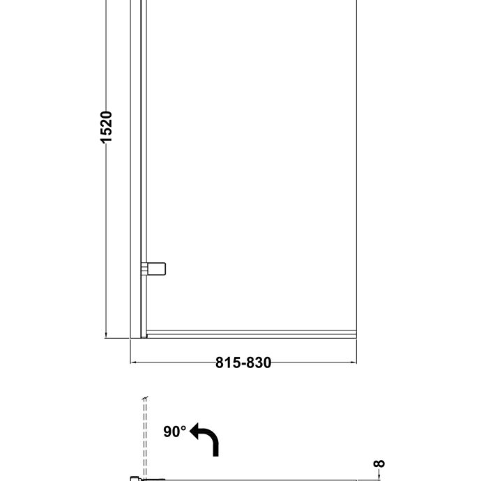 Nova 8mm Glass Square Hinged Bath Screen - 1520mm x 830mm
