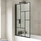 Rivera 6mm Abstract Glass Framed Bath Screen - 1430mm x 790mm - Matt Black