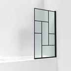 Rivera 6mm Abstract Glass Framed Bath Screen - 1430mm x 790mm - Matt Black