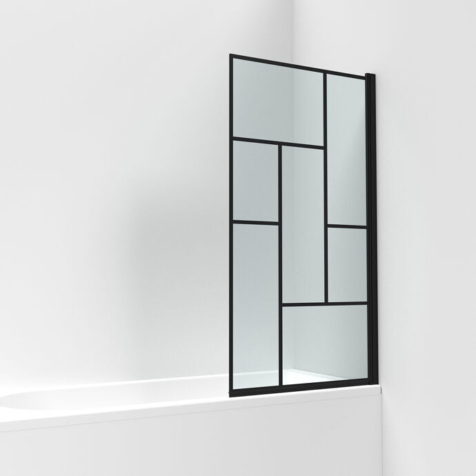 Rivera 6mm Abstract Glass Framed Bath Screen - 1430mm x 790mm - Matt Black