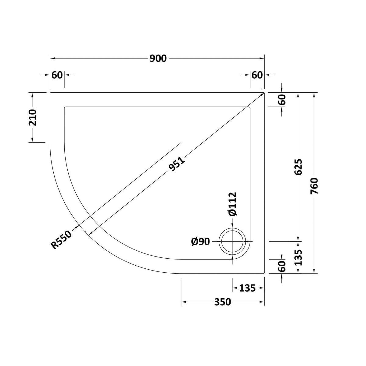 Alex Slimline Left Hand Offset Quadrant Shower Tray