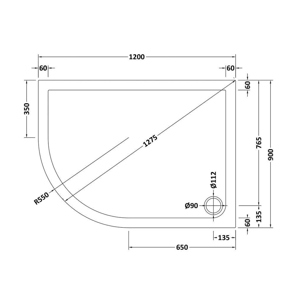 Alex Slimline Left Hand Offset Quadrant Shower Tray