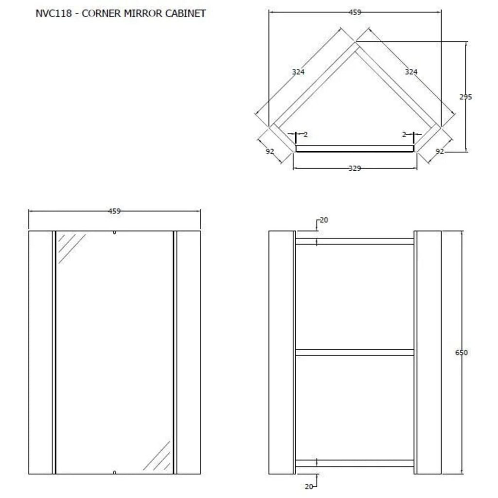 Element Non Iluminated Corner Mirror Cabinet - 650mm x 459mm - Gloss White
