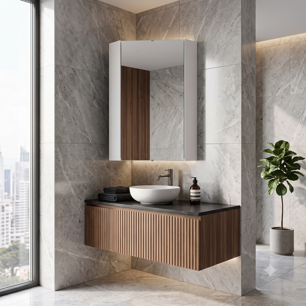 Element Non Iluminated Corner Mirror Cabinet - 650mm x 459mm - Gloss White