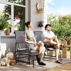 2 Seats Garden Glider Bench with Glass Top  Centre Table, Brown/ Grey