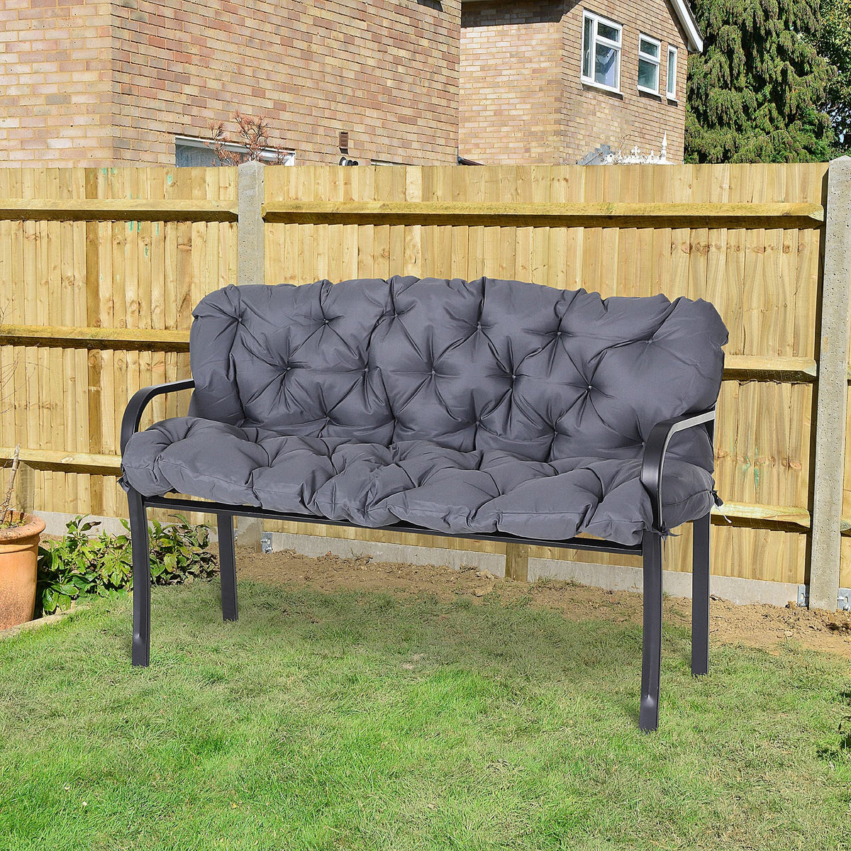 59"x38" Tufted Bench Cushion for Outdoor 3-Seater Furniture, Dark Gray