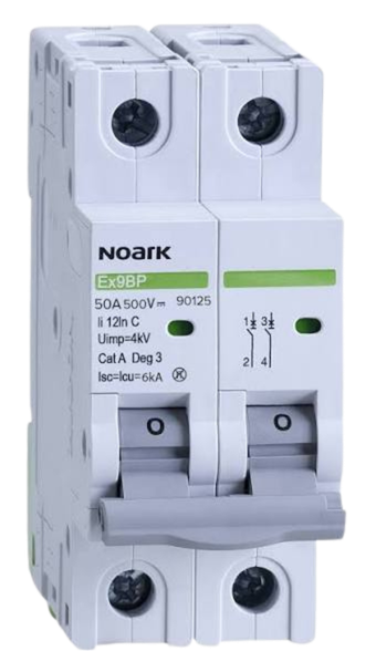 Noark 50 Amp DC EX9BP Miniature Circuit Breaker MCB 2 Pole K Curve 10kA