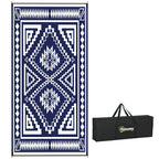 9' x 18' Reversible Waterproof Outdoor Rug with Carry Bag, Blue & White Square Patchwork Design