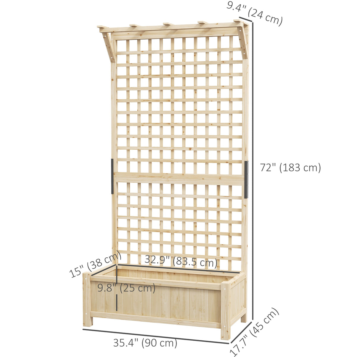 Raised Garden Bed, Wood Planter with Trellis for Vine Climbing, Privacy Screen Planter Box to Grow Vegetables, Herbs, and Flowers for Backyard, Patio, Deck, Natural Wood