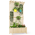 Raised Garden Bed, Wood Planter with Trellis for Vine Climbing, Privacy Screen Planter Box to Grow Vegetables, Herbs, and Flowers for Backyard, Patio, Deck, Natural Wood