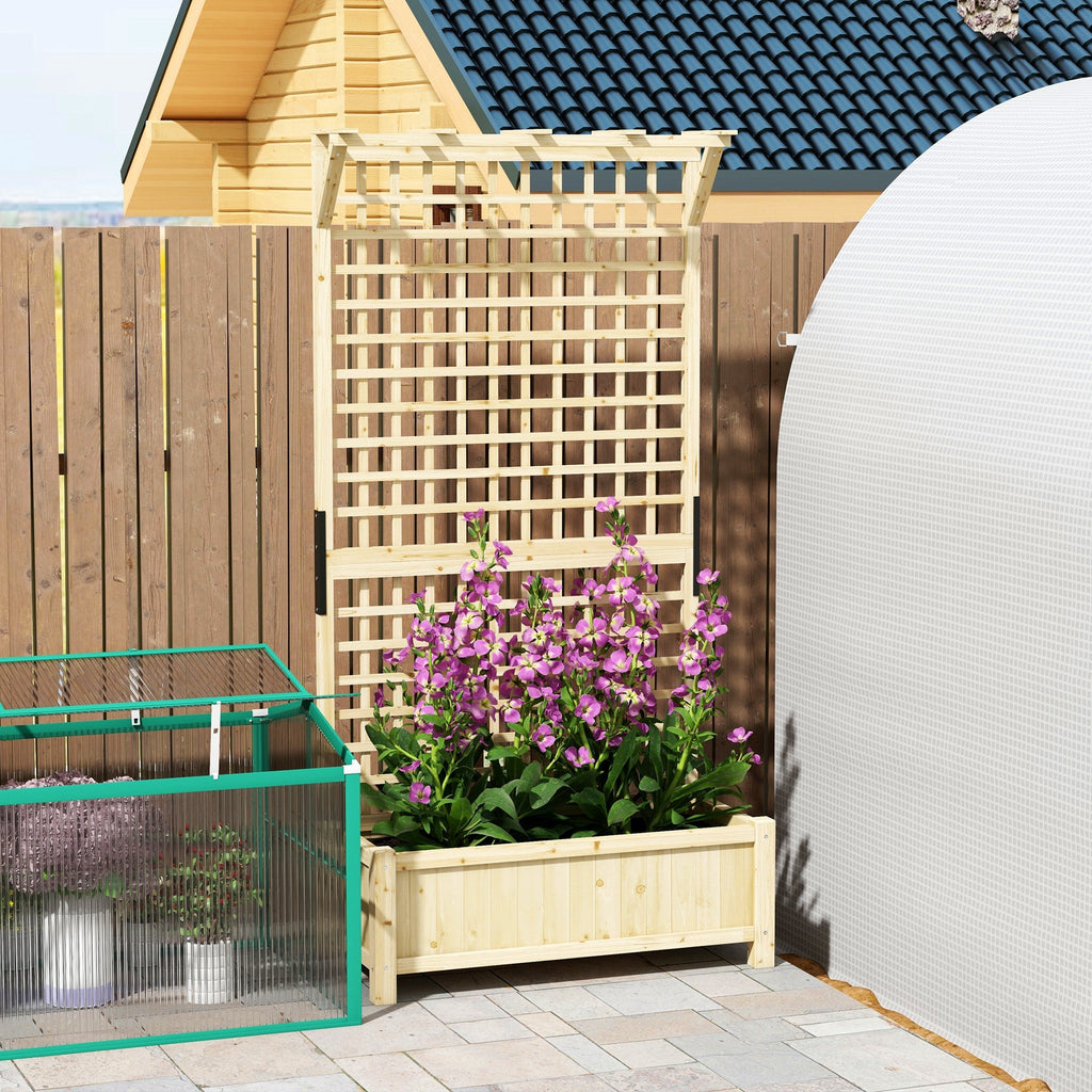 Raised Garden Bed, Wood Planter with Trellis for Vine Climbing, Privacy Screen Planter Box to Grow Vegetables, Herbs, and Flowers for Backyard, Patio, Deck, Natural Wood
