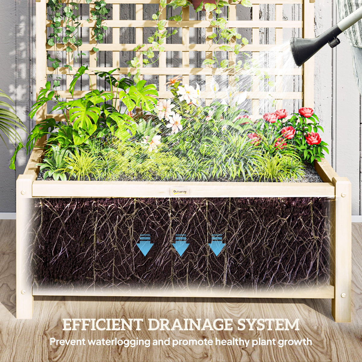 Raised Garden Bed, Wood Planter with Trellis for Vine Climbing, Privacy Screen Planter Box to Grow Vegetables, Herbs, and Flowers for Backyard, Patio, Deck, Natural Wood