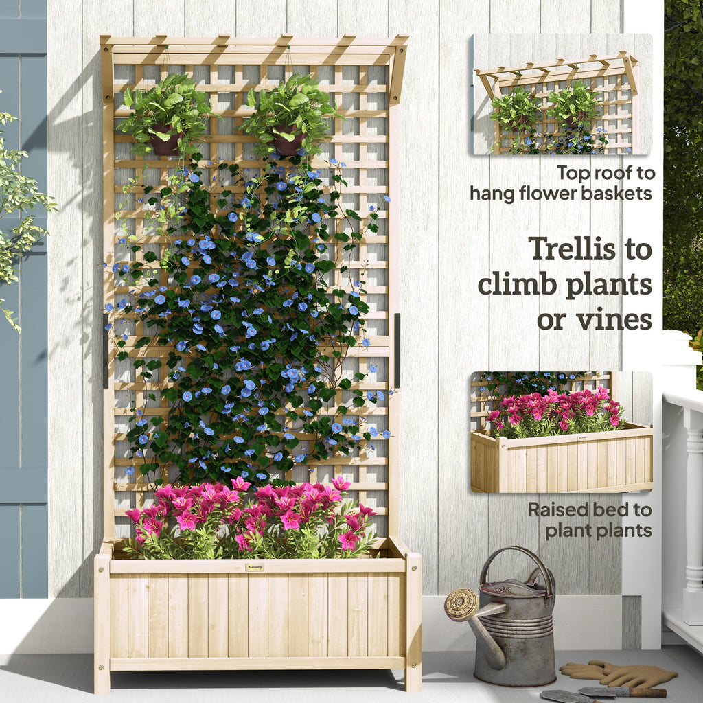 Raised Garden Bed, Wood Planter with Trellis for Vine Climbing, Privacy Screen Planter Box to Grow Vegetables, Herbs, and Flowers for Backyard, Patio, Deck, Natural Wood