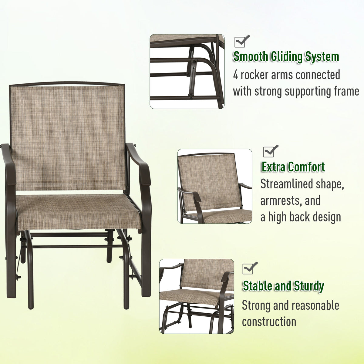 3 Piece Outdoor Glider Chair with Coffee Table Bistro Set, Mixed Brown