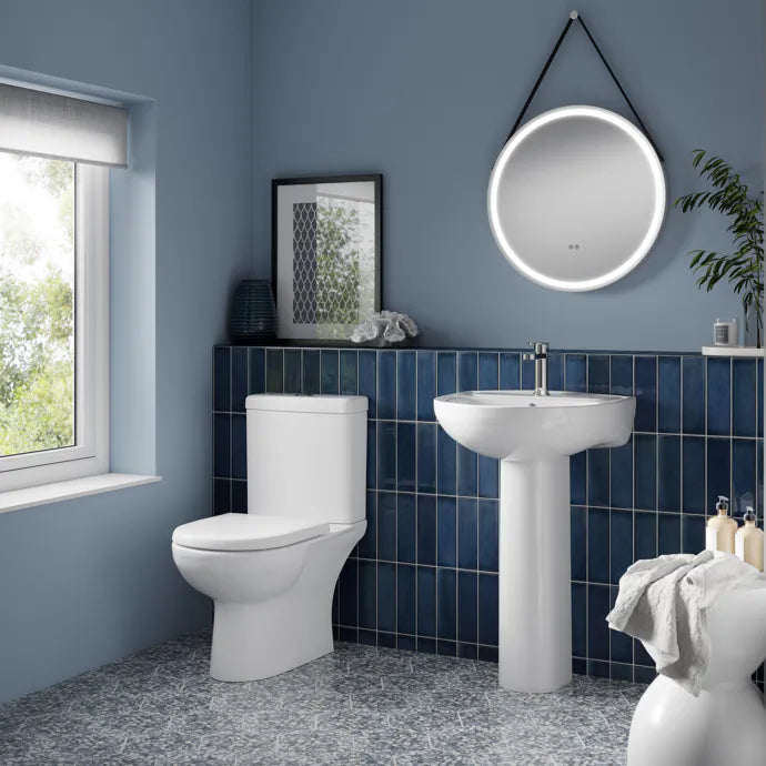 Clinton Short Projection Close Coupled Toilet with Push Button Cistern & Seat - White