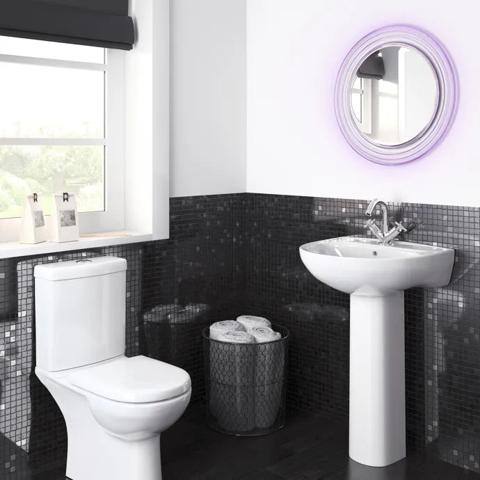Clinton Short Projection Close Coupled Toilet with Push Button Cistern & Seat - White
