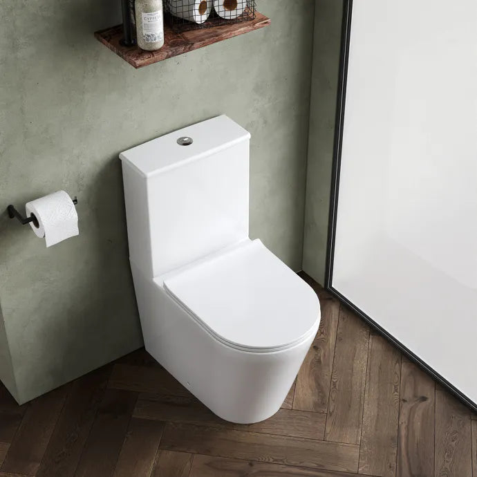 Creo Flush To Wall Close Coupled Toilet with Soft Close Seat & Cistern - White