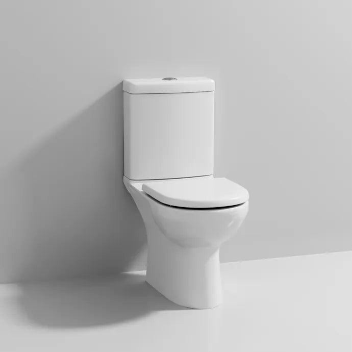 Clinton Short Projection Close Coupled Toilet with Push Button Cistern & Seat - White