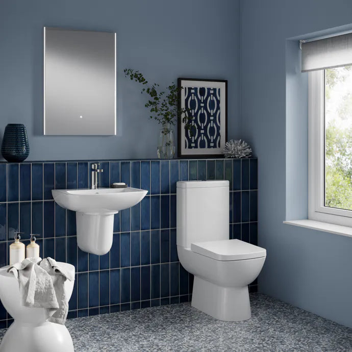 Line Close Coupled Toilet with Push Button Cistern & Seat - White