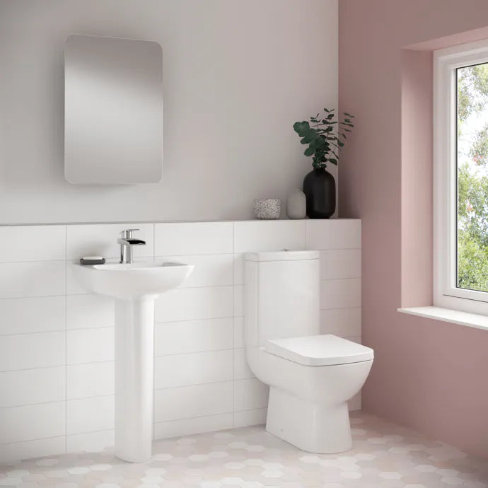 Line Close Coupled Toilet with Push Button Cistern & Seat - White