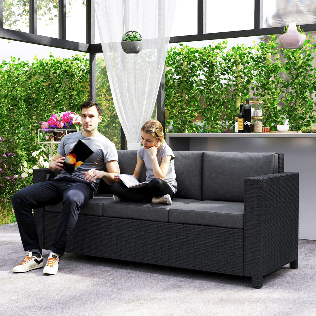 3-Seat Rattan Wicker Outdoor Sofa with Cushions, Grey