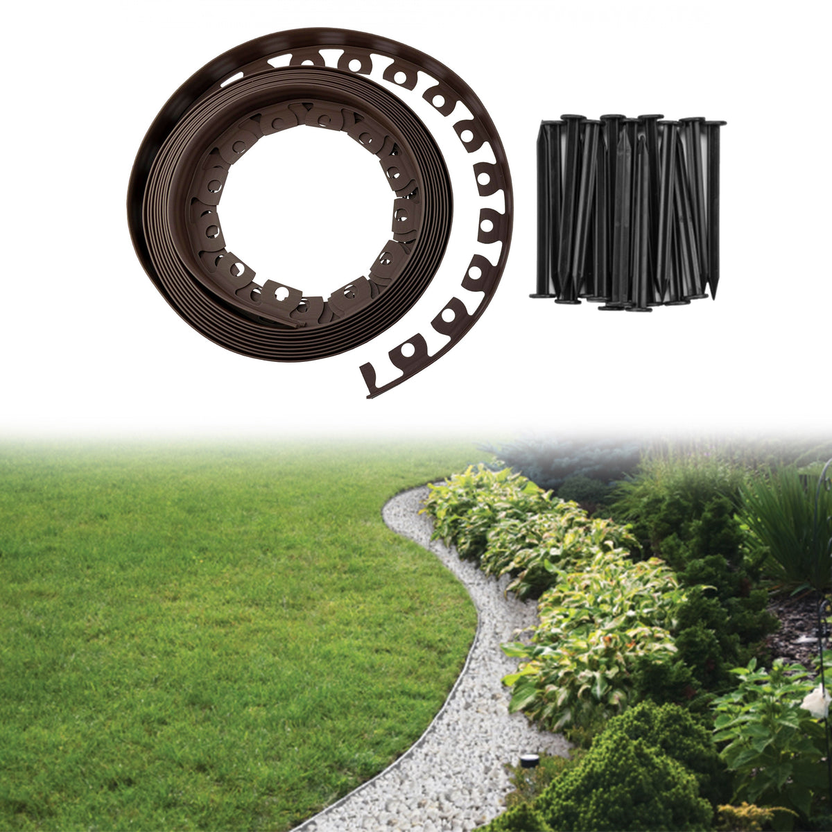 Lawn Border Set, Easy Border 40mm Brown 10m with Pegs