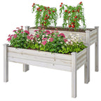 2-Tier Wooden Raised Garden Bed with 2 Compartments, Natural