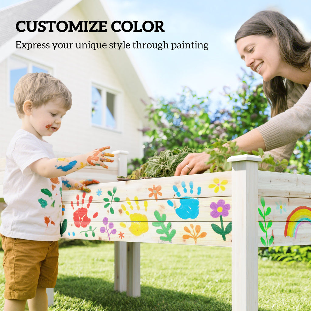 2-Tier Wooden Raised Garden Bed with 2 Compartments, Natural