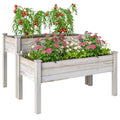 2-Tier Wooden Raised Garden Bed with 2 Compartments, Natural