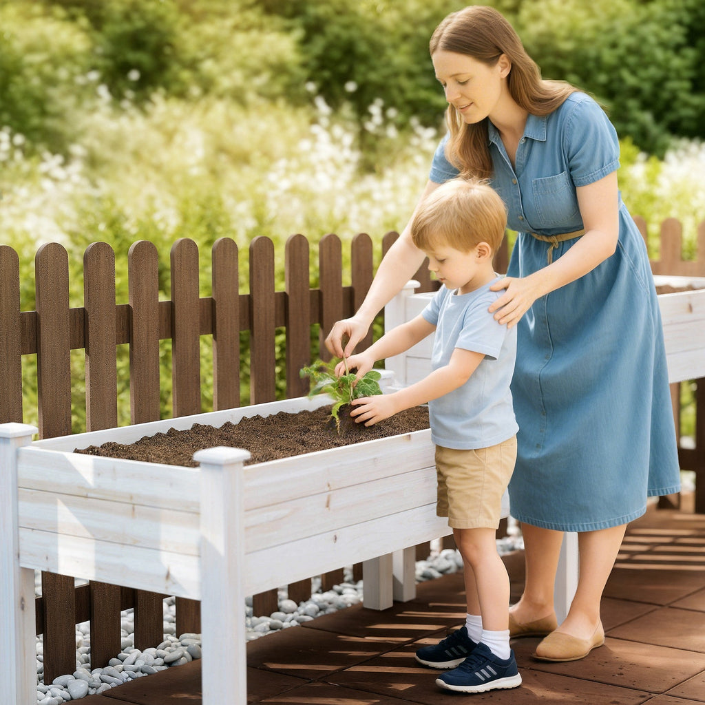 2-Tier Wooden Raised Garden Bed with 2 Compartments, Natural