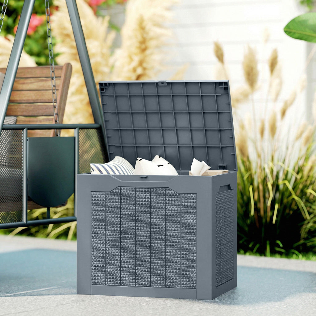 Outsunny 93L Plastic Garden Storage Box, Outdoor Storage Box with Handles, Waterproof Outdoor Storage Container, Light Grey - Wise Galleria Storage Cabinets