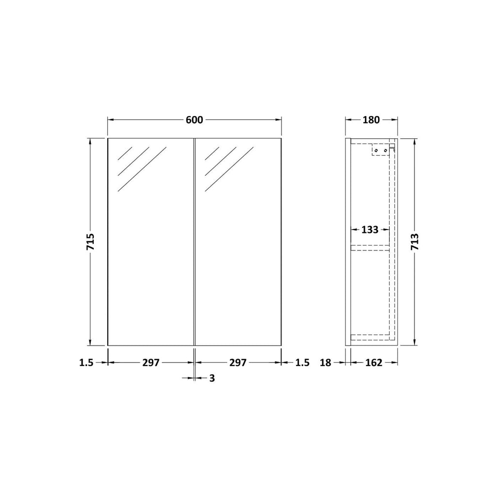 Nova 2 Door Non Illuminated Mirror Cabinet - 715mm x 600mm