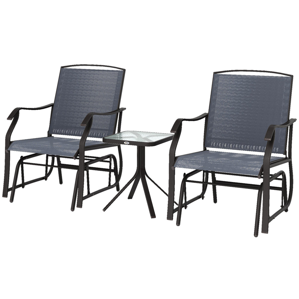 3 Piece Outdoor Glider Chair with Coffee Table Bistro Set, Gray