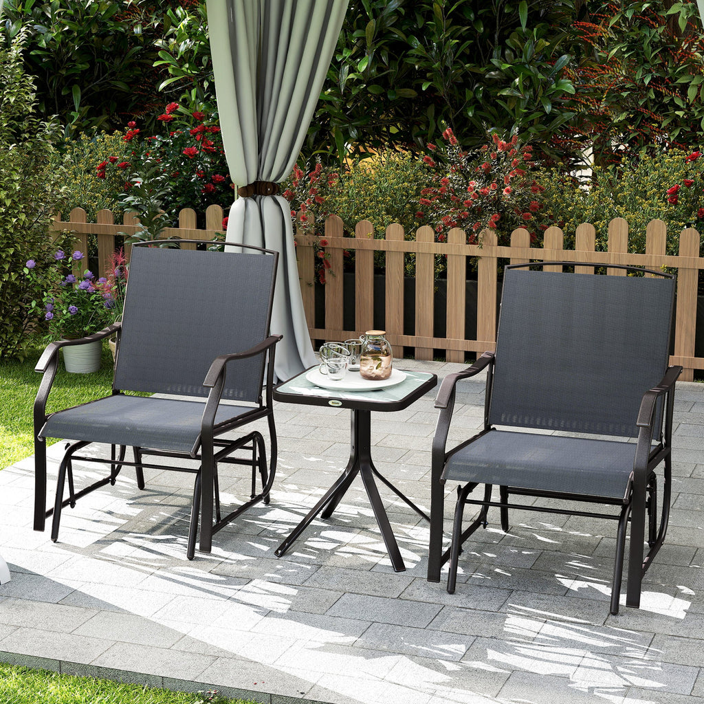 3 Piece Outdoor Glider Chair with Coffee Table Bistro Set, Gray