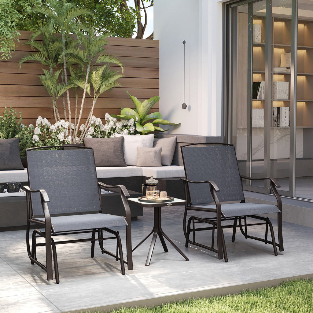 3 Piece Outdoor Glider Chair with Coffee Table Bistro Set, Gray