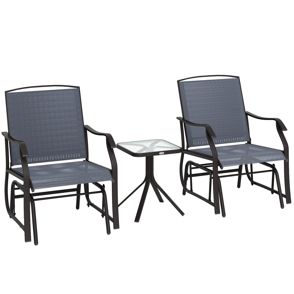 3 Piece Outdoor Glider Chair with Coffee Table Bistro Set, Gray