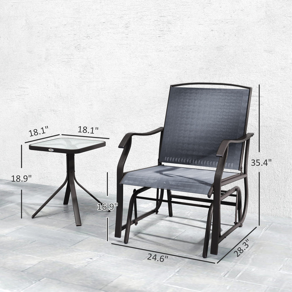 3 Piece Outdoor Glider Chair with Coffee Table Bistro Set, Gray