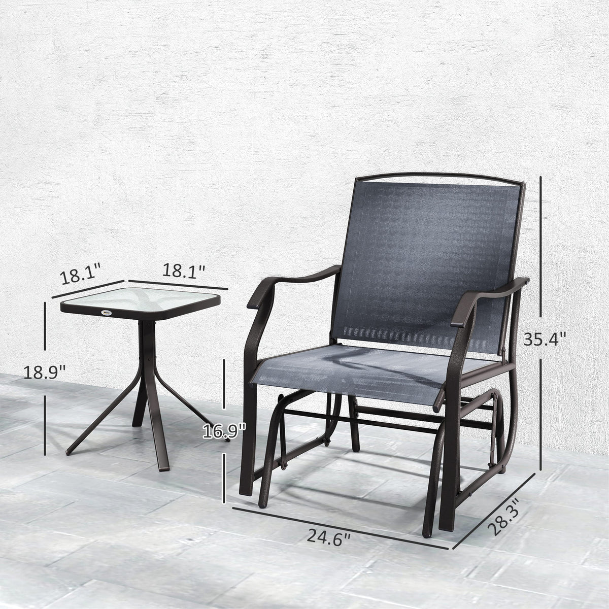 3 Piece Outdoor Glider Chair with Coffee Table Bistro Set, Gray