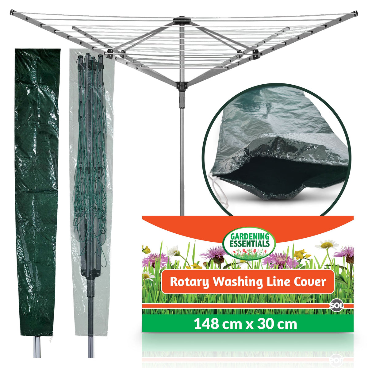 Rotary Washing Line Cover | Heavy Duty Waterproof Garden Parasol | Clothes Airer