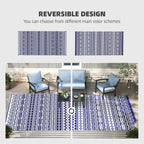 9' x 18' Reversible Outdoor Rug, Blue White Geometric