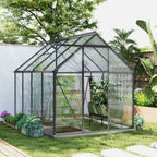 BloomGreen 6' x 8' x 6.5' Polycarbonate Greenhouse with Adjustable Roof Vent & Sliding Door, Charcoal Grey