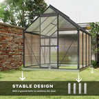 BloomGreen 6' x 8' x 6.5' Polycarbonate Greenhouse with Adjustable Roof Vent & Sliding Door, Charcoal Grey