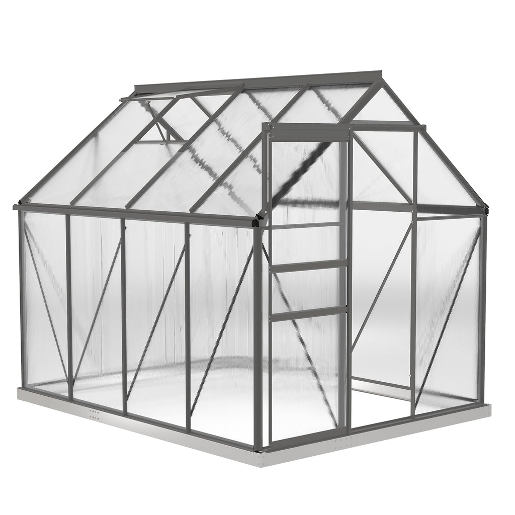 BloomGreen 6' x 8' x 6.5' Polycarbonate Greenhouse with Adjustable Roof Vent & Sliding Door, Charcoal Grey