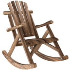 Outdoor Wooden Adirondack Rocker with High Back and Slatted Seat, Carbonized