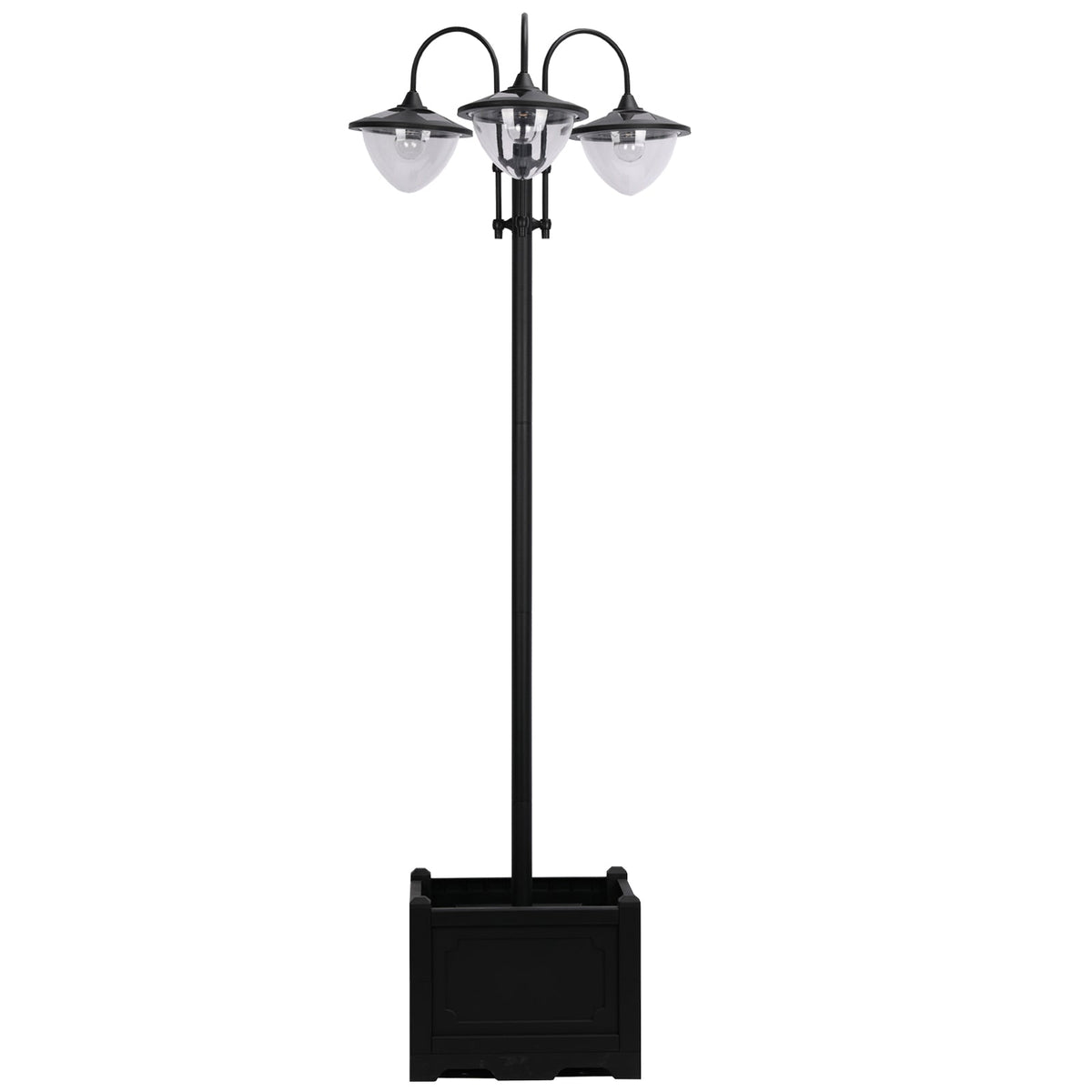 74.5" 3-Head Solar Street Light Post with Planter, Auto-On, 6Hr, Black