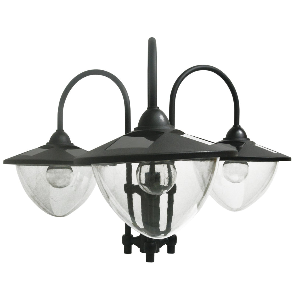 74.5" 3-Head Solar Street Light Post with Planter, Auto-On, 6Hr, Black