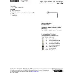 Open Box - Kohler K-10124-BN 14 Inch Right Angle Shower Arm with 1/2 Inch Connection
