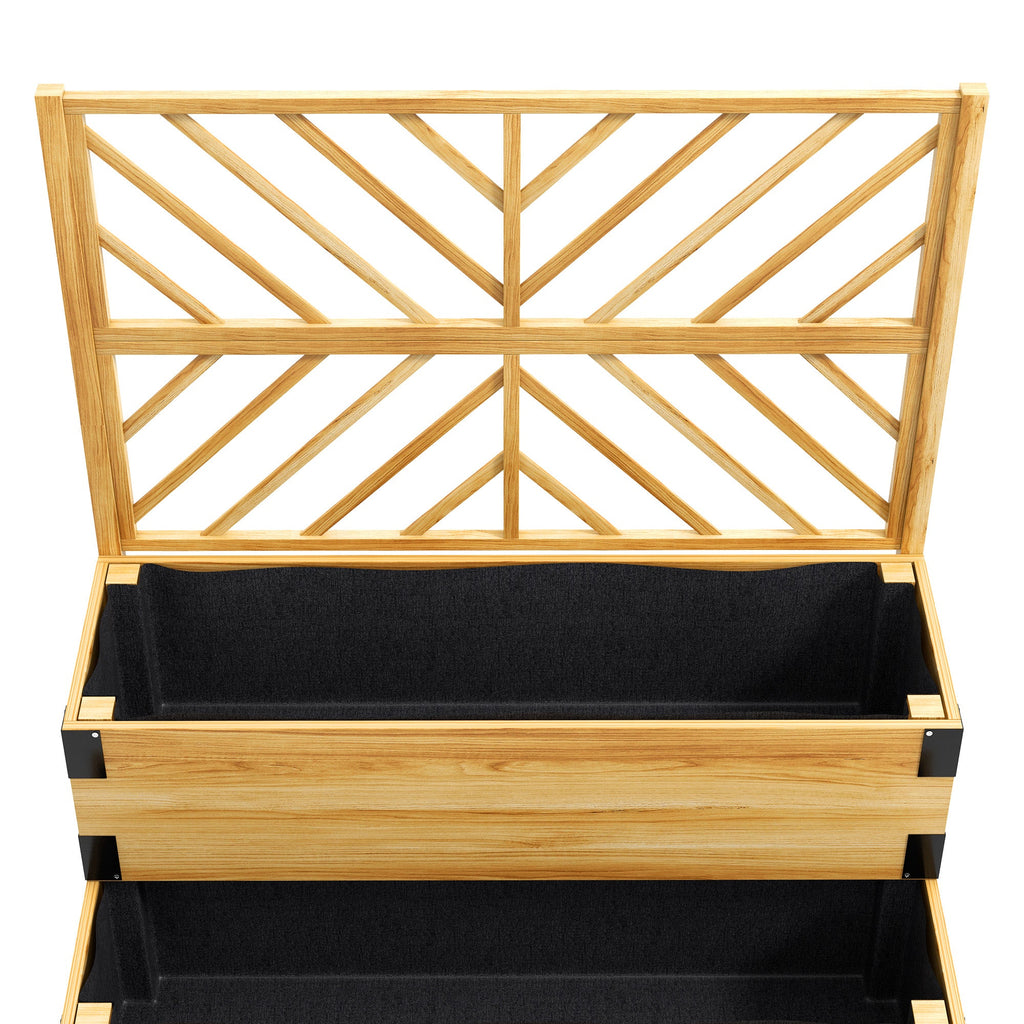 2-Tier Raised Garden Bed with Trellis & Metal Corners, Natural Wood