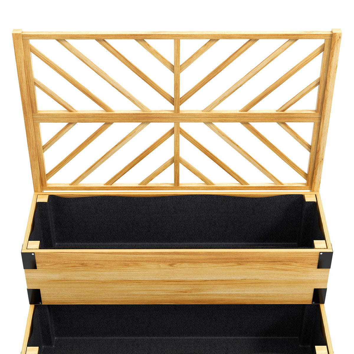 2-Tier Raised Garden Bed with Trellis & Metal Corners, Natural Wood